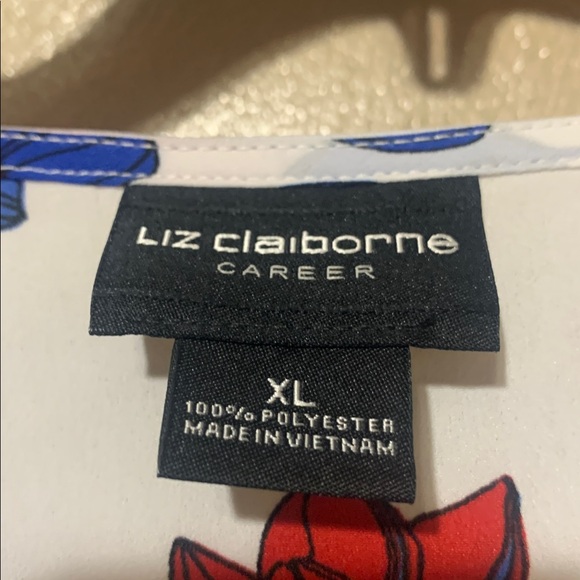2. Liz Claiborne XL Floral Blouse - Red and Blue on White - Picture 4 of 4